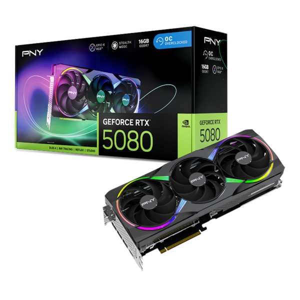 PNY GeForce RTX™ 5080 ARGB EPIC-X RGB™ Overclocked Triple Fan 16GB GDDR7 Graphics Card